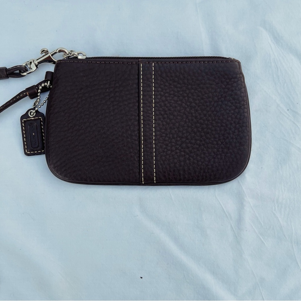 Coach Pebble small chocolate brown Leather Wristlet